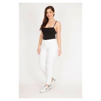 Şans Women's Bone Plus Size Back Pocket Embroidered Lycra 5 Pocket Jeans