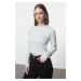 Trendyol Grey Melange Fitted/Body-Smooth Crop Long Sleeve Flexible Knitted Blouse