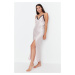 Trendyol Powder Satin Nightgown with Lace and Slit Detail