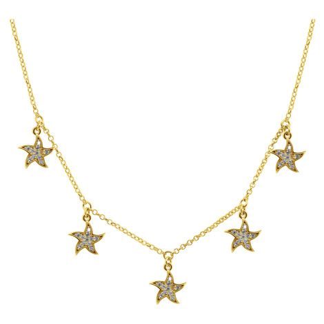 Brilio Silver Stylový pozlacený náhrdelník se zirkony Hvězdičky NCL13Y