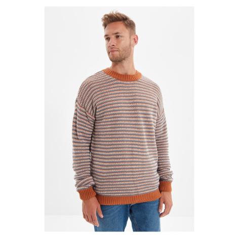 Trendyol Camel Regular Crew Neck Jacquard Sweater