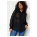 Trendyol Curve Black Woven Sleeves Gimped Chiffon Shirt