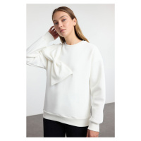 Trendyol Ecru Thin Crew Neck Ribbon Detailed Oversize/Comfortable Cut Knitted Sweatshirt