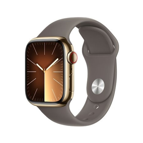 Apple Watch Series 9 41mm Cellular Zlatý nerez s jílově šedým sportovním řemínkem - M/L