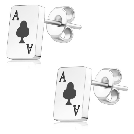 Náušnice s přívěskem z oceli 316L - motiv hrací karty, křížové eso s černou glazurou Šperky eshop