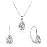 Beneto Třpytivá stříbrná souprava šperků se zirkony AGSET194R (náhrdelník, náušnice)