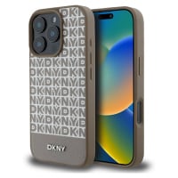 DKNY PU Leather Repeat Pattern Bottom Stripe MagSafe Zadní Kryt pro iPhone 16 Pro Brown