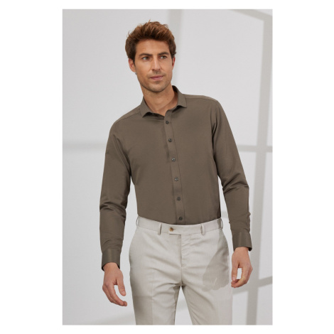 AC&Co / Altınyıldız Classics Men's Khaki Slim Fit Slim Fit Italian Collar Dobby Shirt.