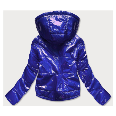 Světle modrá lesklá prošívaná dámská bunda s kapucí (B9560) S'WEST