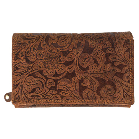 Kožená dámská střední peněženka WILD By Loranzo - hnědá - ornamenty