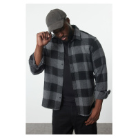 Trendyol Large Size Black Winter Checkered Lumberjack Shirt