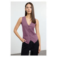 Trendyol Plum V-Neck Buttoned Regular Knitted Vest