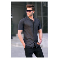 Madmext Black Slim Fit 100% Cotton Short Sleeve Men's Shirt 5585