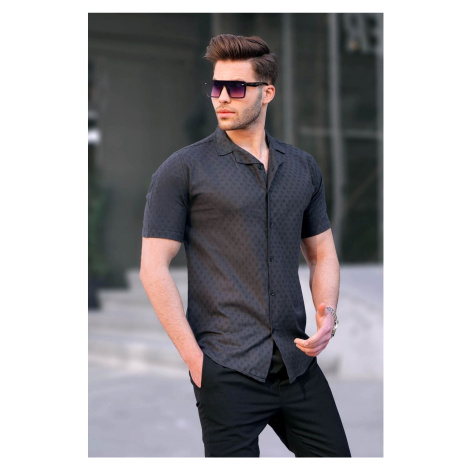 Madmext Black Slim Fit 100% Cotton Short Sleeve Men's Shirt 5585