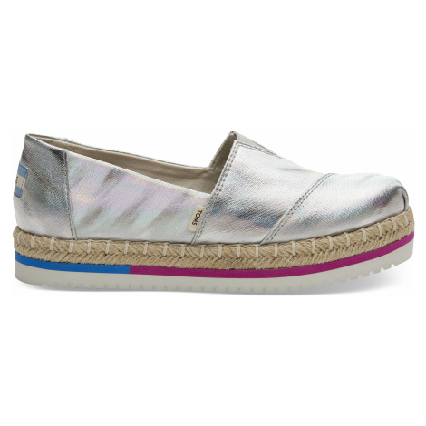 Silver Iridescent Canvas Women Platform Alpargata