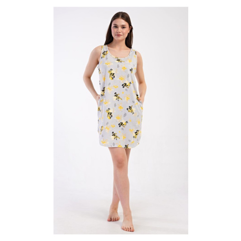 Dámská noční košile na ramínka Včelky - šedá Vienetta Secret