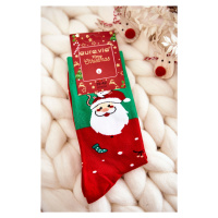 Pánské vánoční bavlněné ponožky se Santa Clauses zelenými a červenými