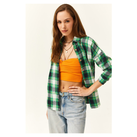 Olalook Women's Green Yellow Plaid Lumberjack Shirt