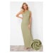 Trendyol Khaki Textured Fabric Fitted Moon Sleeve Stretchy Knitted Midi Pencil Dress