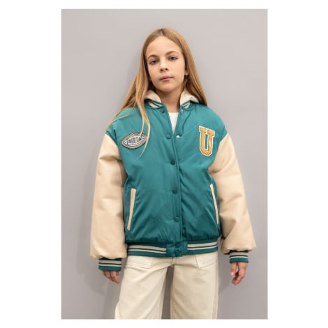 DEFACTO Girls Detachable Hooded College Collar Snap Pocket Bomber Jacket