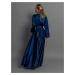 Tmavě modré dlouhé saténové šaty WOMAN s dlouhým rukávem