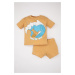 DEFACTO Baby Boy 2-Piece Set Printed Short Sleeve T-Shirt Top Elastic Waist Short Shorts Bottom