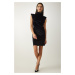 Happiness İstanbul Women's Black High Collar Stylish Velvet Dress