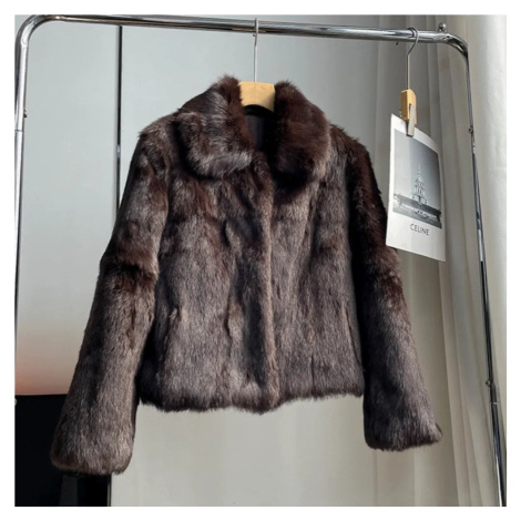 Dámský kožený kabát s králičí kožešinou