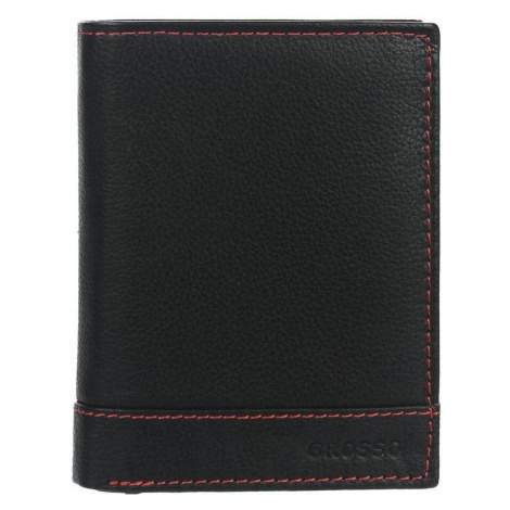 Grosso Kožená černá pánská peněženka s červenou nití v krabičce Černá