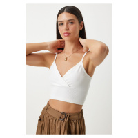 Happiness İstanbul Women's White Straps Crop Knitted Bustier