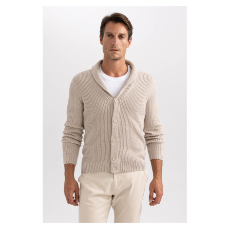 DEFACTO Standard Fit Regular Cut Shawl Collar Buttoned Knitted Cardigan