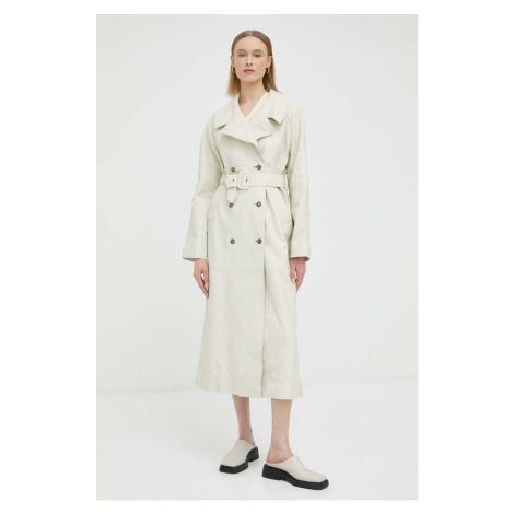 Kožený kabát Herskind Lunar dámský, béžová barva, přechodný, oversize Birgitte Herskind