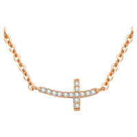 Beneto Růžově pozlacený stříbrný náhrdelník s křížkem AGS546/47-ROSE