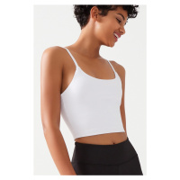 LOS OJOS Women's White Strap Lightly Supported Covered Sports Bra