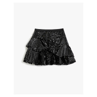 Koton Velvet Mini Skirt Frilled Shiny Elastic Waist