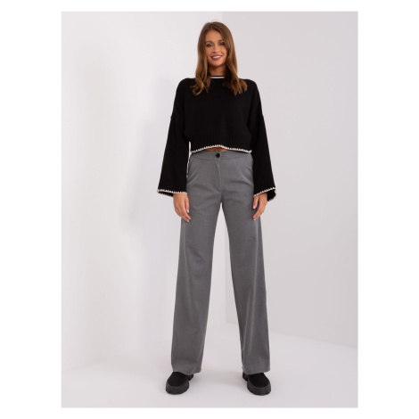 Šedé elegantní kalhoty s vysokým pasem -grey Šedá BASIC