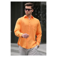 Madmext Orange Relaxed Fit Muslin Fabric Men's Shirt 5587