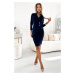 Tmavě modré přeložené dámské šaty v byznys stylu s knoflíky a límečkem 340-5