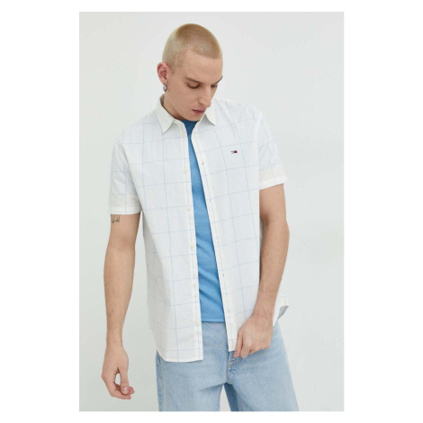 Košile Tommy Jeans bílá barva, regular, s klasickým límcem Tommy Hilfiger