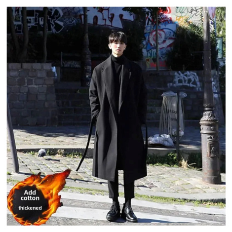 Pánský vlněný kabát – dlouhý, zateplený, korejský styl