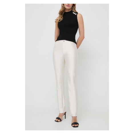 Kalhoty Guess CARLY dámské, béžová barva, jednoduché, high waist, W4RB60 KC4C0
