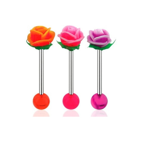 Piercing do jazyka, činka z oceli 316L, akrylová kulička a UV růžička - Barva piercing: Růžová - Šperky eshop