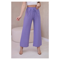Viskózové široké nohavice fialové barvy