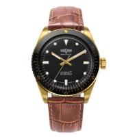 Vulcain Skindiver Nautique Gold / Black - Brown Alligator