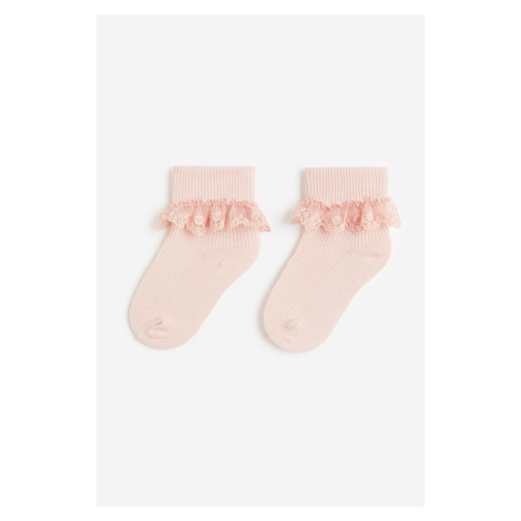 H & M - 2 páry ponožek's krajkou - růžová H&M
