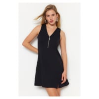 Trendyol Black Waist Opening Mini Woven Zipper Collar Detailed Woven Dress