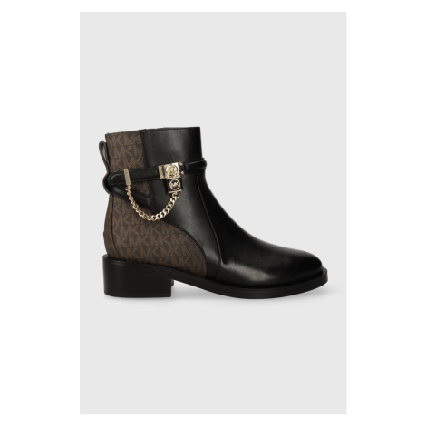 Kožené kotníkové boty MICHAEL Kors Hamilton dámské, černá barva, na plochém podpatku, 40F3HAME6L