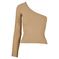 Ladies Short Rib Knit One Sleeve Sweater - unionbeige