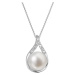 Evolution Group Zlatý 14 karátový náhrdelník slza bílé zlato s bílou říční perlou a brilianty 82