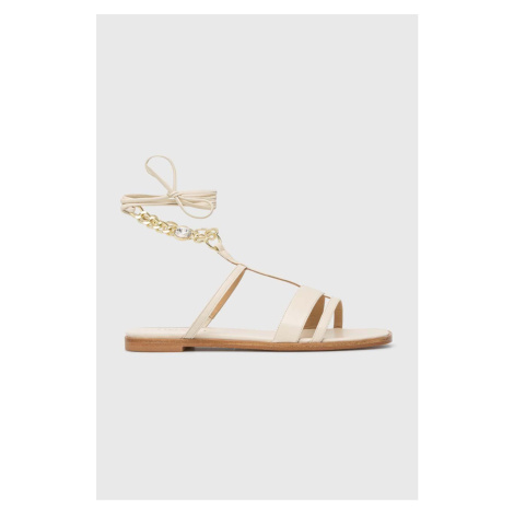 Kožené sandály Twinset dámské, béžová barva, 231TCT164
